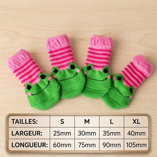 Chaussette chien rose verte motif grenouille guide tailles S M L XL