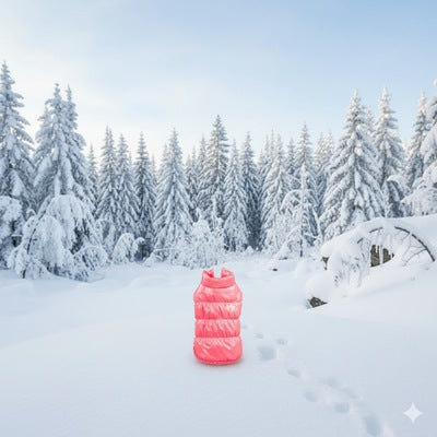 doudoune chiens rose neige foret hiver impermeable chaude protection froid montagne