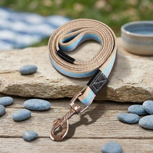 La laisse du chien beige bleu pastel mousqueton rose gold