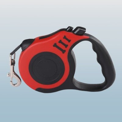 laisse pour chien enrouleur retractable rouge avec poignee ergonomique bouton de verrouillage et mousqueton metalique pour attacher au collier