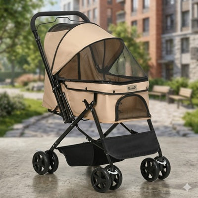 poussette chien pliable 4 roues promenade ville beige