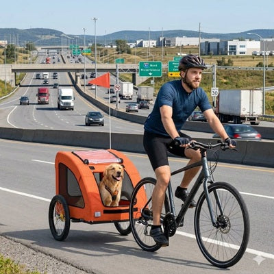 Remorque pour chien vélo homme piste cyclable ville