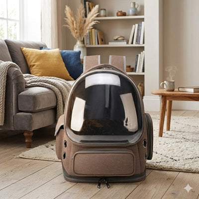 sac a dos chien beige dome transparent interieur salon confortable moderne