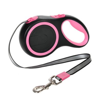 une laisse enrouleur retractable pour chien rose avec poignee ergonomique et mousqueton metalique