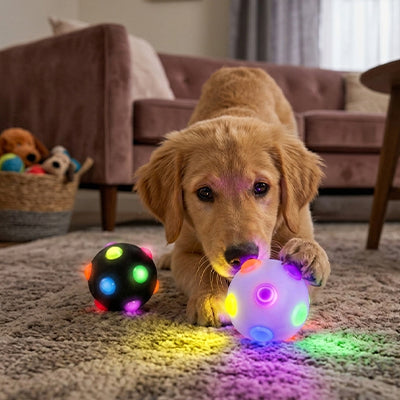 balle chien led chiot golden deux balles lumineuses intérieur tapis