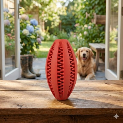 Balle pour chien indestructible rugby rouge golden retriever maison bois jardin