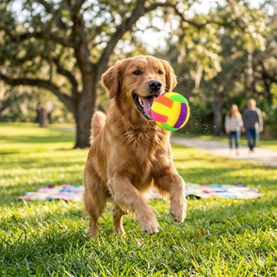 balles chien golden retriever parc pique-nique jeu plein air