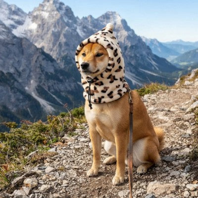 Bonnet chien léopard cagoule polaire Shiba Inu montagne Alpes