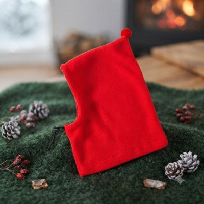 Bonnet chien rouge polaire cagoule hiver Noël pomme de pin