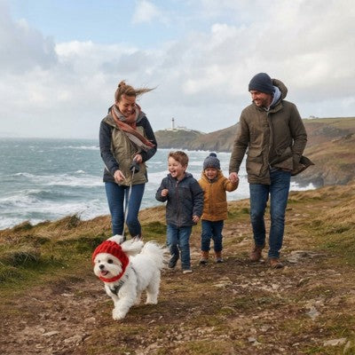 bonnet pour chien tricoté hiver chien famille balade rouge