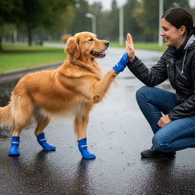 Bottes Chien Bleu Golden Retriever High Five Maîtresse Pluie