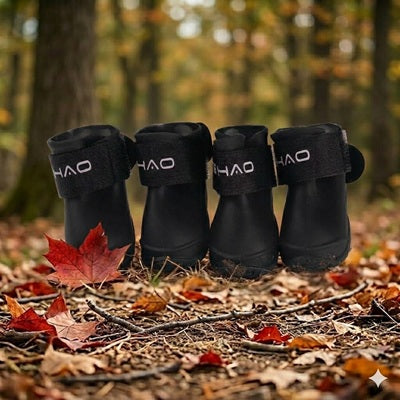 Bottes Chien Noir Silicone Lot 4 Velcro Forêt Automne
