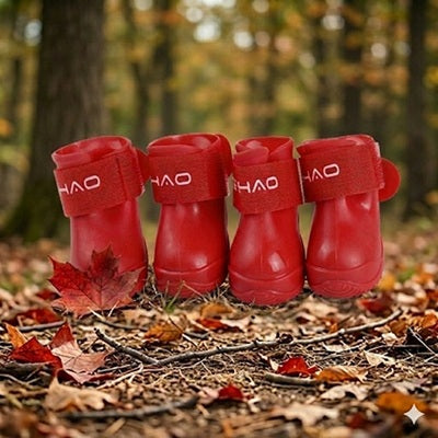 Bottes Chien Rouge Silicone Lot 4 Velcro Forêt Automne