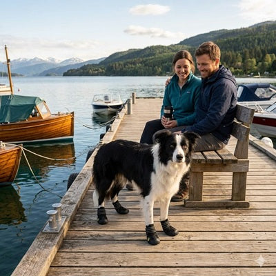 bottes pour chien border collie ponton lac couple protection pattes