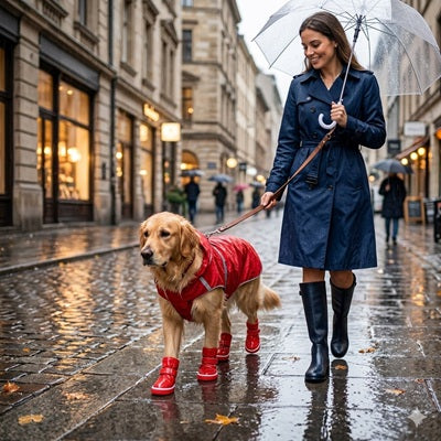 Bottes pour Chien Rouges Golden Retriever Imperméable Rue Pluie Ville