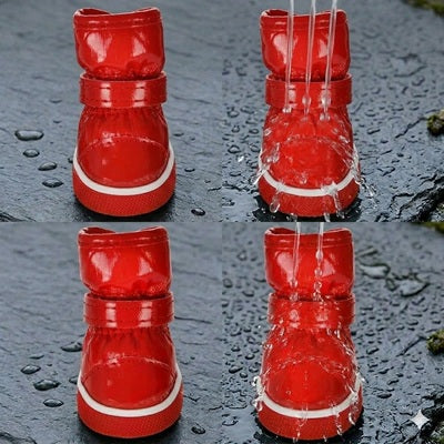 Bottes pour Chien Rouges Imperméables Test Eau 4 Vues Semelle