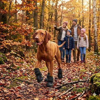 bottes pour chien vizsla forêt automne balade famille pattes protégées