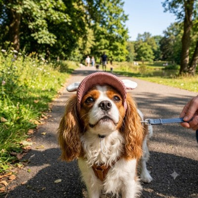 Casquette chien Cavalier King Charles laisse parc promenade été
