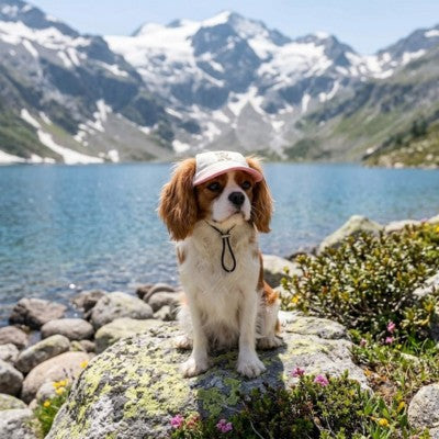 casquette chien cavalier king charles rose lac montagne alpes