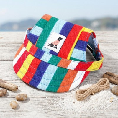 Casquette pour chiens multicolore rayures plage été soleil