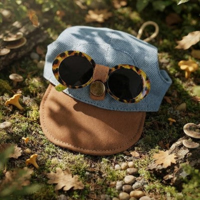Casquettes pour chiens bleue caramel lunettes léopard mousse automne