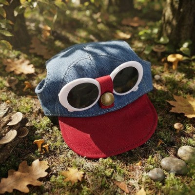 Casquettes pour chiens bleue rouge lunettes blanches automne forêt