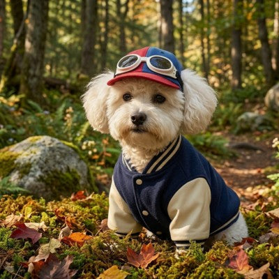 Casquettes pour chiens forêt automne lunettes veste varsity