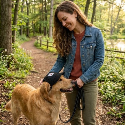 casquettes pour chiens noire golden retriever femme forêt complicité