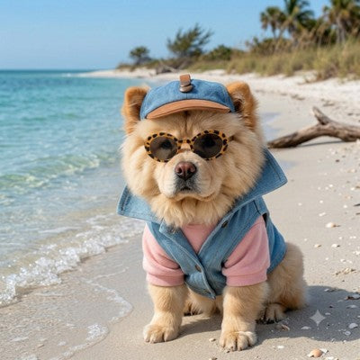 Casquettes pour chiens spitz plage été lunettes léopard rose