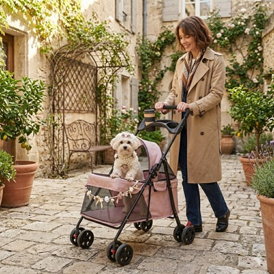 chariot chien pliable rose village provençal bichon maltais femme élégant
