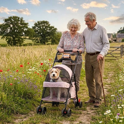 chariot chien pliable seniors balade campagne nature confort chien âgé