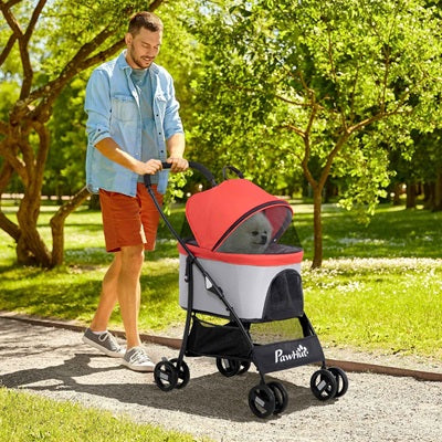 chariot chien rouge blanc parc homme spitz promenade pliable pawhut