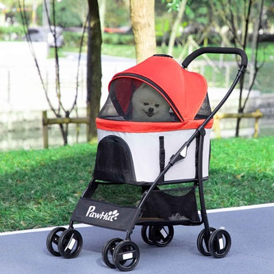 chariot chien rouge blanc spitz parc pliable pawhut 4 roues