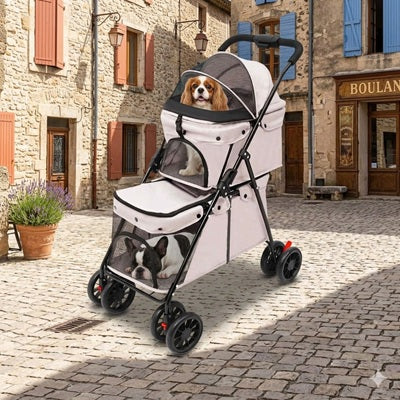 chariot pour chien double 2 niveaux blanc cassé village français cavalier bouledogue