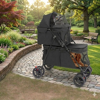 chariot pour chien double 2 niveaux noir jardin parc pliable