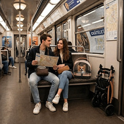 chariot pour chien métro paris couple corgi sac transport voyage