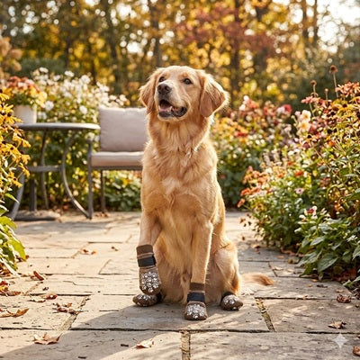 Chaussette pour chien antidérapante automne jardin Golden Retriever terrasse