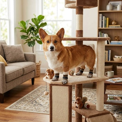 Chaussette pour chien corgi arbre à chat salon antidérapante marron