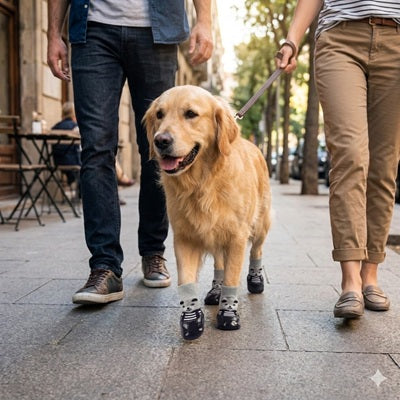Chaussette pour chien Golden Retriever promenade ville laisse