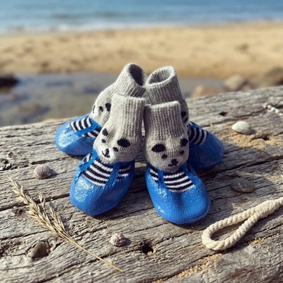 Chaussette pour chien imperméable bleue semelle antidérapante plage
