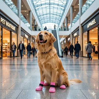 Chaussette pour chien rose antidérapante Golden Retriever centre commercial