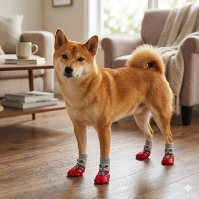 Chaussette pour chien rouge Shiba Inu salon parquet