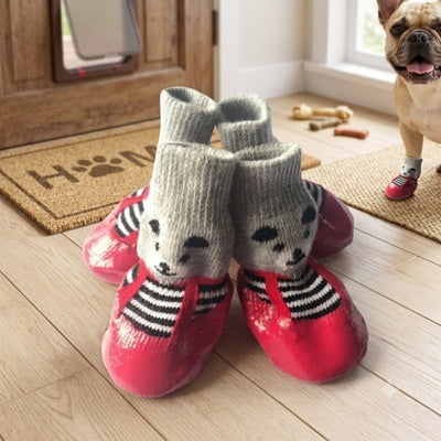 Chaussette pour chien semelle rouge imperméable bouledogue intérieur