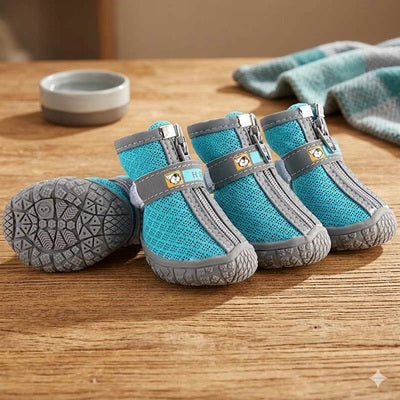 Chaussure chien botte turquoise mesh zipper semelle antidérapante grise intérieur