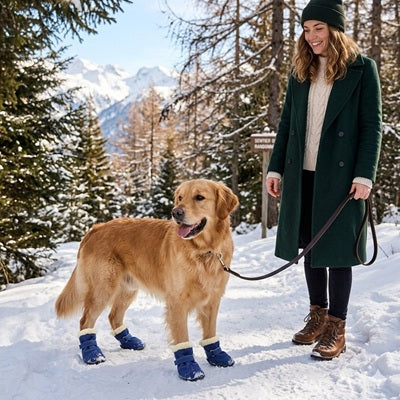 chaussure chien hiver bleue golden retriever montagne neige femme