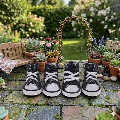Chaussure chiens noire sneaker canvas jardin terrasse pierre 4 paires