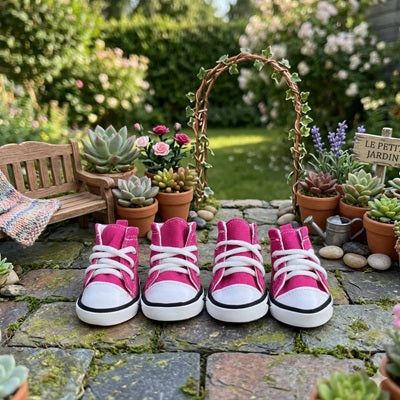 Chaussure chiens rose sneaker canvas jardin terrasse pierre 4 paires