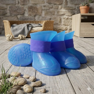 Chaussure Chien Silicone Bleue Set 4 Semelle Antidérapante Terrasse Bois