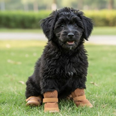 Chaussure pour chien marron chiot noir pelouse jardin extérieur printemps