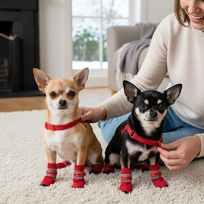 Chaussure pour chien rouge Chihuahua beige noir maison propriétaire